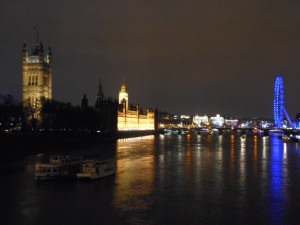 Parliament and the London Eye at night 
